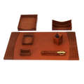 Dacasso Protacini Cognac Brown Italian Patent Leather 7-Piece Desk Set DF-6104